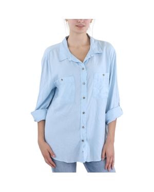 Sanctuary Tencel Front Pockets Button-Down Top - Blue