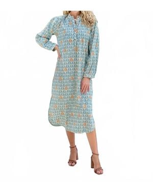 Just Darviny Sunita Long Sleeve Kaftan - Blue