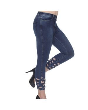 A.Z.I. Embellished Cut Out Jeans - Blue