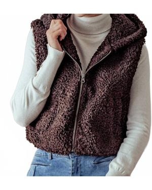 Trend:Notes Zip Up Hoodie Teddy Crop Vest - Brown