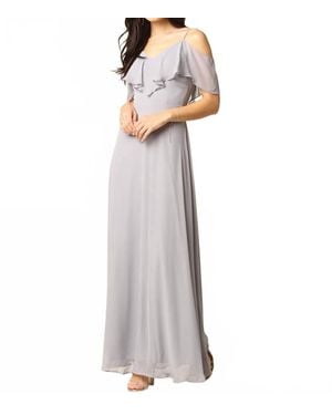 Eva USA Chiffon Cold Shoulder Ruffle Sleeve Bridesmaid Dress - White
