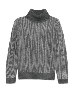 Yerse Textured Chevron Knit Sweater With High Turtleneck - Gray
