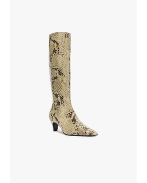 SCHUTZ SHOES Dellia Up Boots Ivory Snake Print Leather Square Toe Htat952 - White