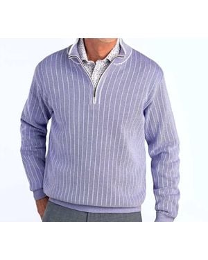St. Croix Long Sleeve Nov Stitch Striped Zip Mock Sweater - Blue