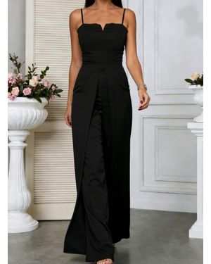 TRUEDAMES Sexy Fitted Slit Strapless Jumpsuit - Black