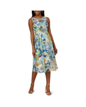 Adrianna Papell Floral Print Manmade Fit & Flare Dress - Blue
