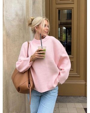 TRUEDAMES Fashion Solid Warm Thick Loose Sweater Elegant O-Neck Long Sleeve Knitted Pullover Top Autumn Tops Sweaters - Pink