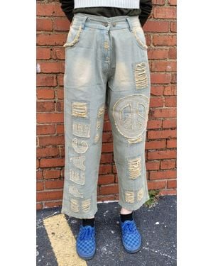 Paperlace Peace Boho Wide Leg Jeans - Blue