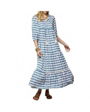 Cezele Print Three Quarter Puff Sleeve Maxi Dress - Blue