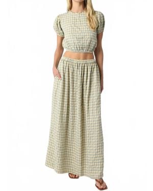 Olivaceous Maxi Elastic Waist Check Skirt - Natural