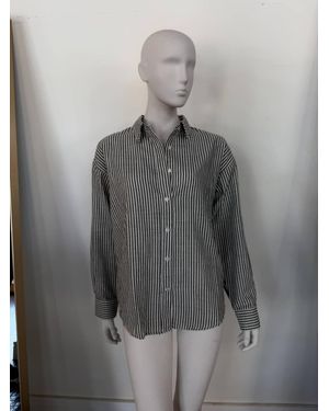 a.ren Stripe Linen Button-Down Shirt - Gray
