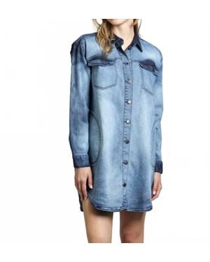 Apny Acid Wash Denim Snap Up Shirt Dress - Blue