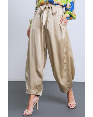 TRUEDAMES Powerful Charm Woven Satin Pants - Natural