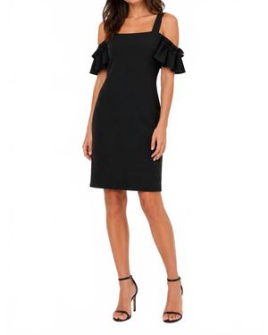 Drew Cold Shoulder Ruffle Sleeve Dress - Black