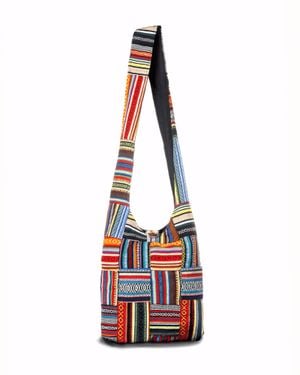 Kathmandu Collection Patchwork Striped Hobo Bag - Red