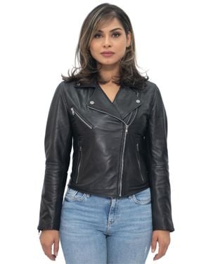 Infinity Leather Classic Nappa Leather Retro Biker Jacket-Bergen - Black