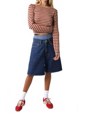Olivaceous Maya Striped Crew Neck Sweater - Blue