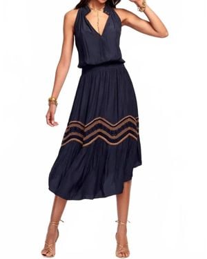 Ramy Brook Alexis Embroidered Smocked Midi-Dress - Blue
