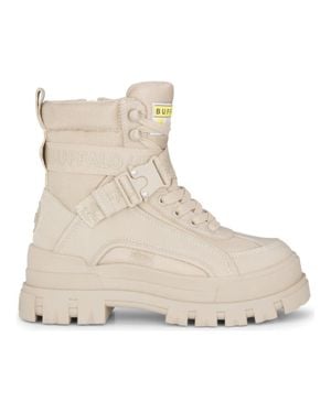 Buffalo Chunky Platform High Ankle Combat Boots - Natural