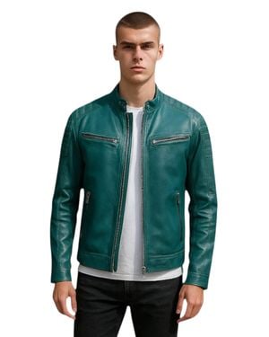 Infinity Leather Modern Classic Leather Quilted Biker Jacket - Green