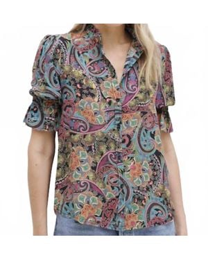 Go> By Go Silk Brooklyn Flea Printed Blouse - Blue