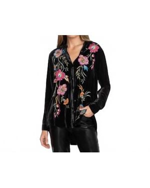 Adore Velvet Button Down Top - Black