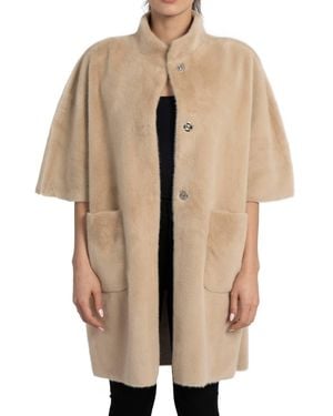 Love Token Nia Faux Fur Cape Coat - Natural