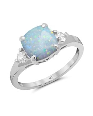 MAX + STONE 10K Or Cushion Cut Gemstone Three Stone Ring - Blue