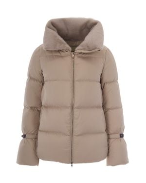 Herno Quilted Leather-Trimmed Zip-Through Jacket - Brown