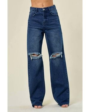 Saints & Hearts Daria Wide Leg Busted Knee Jeans - Blue