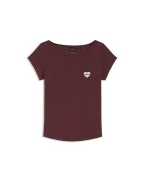BOSS Stretch-Cotton Slim-Fit T-Shirt With Artwork - Purple