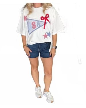 Main Strip 4Th Of July Lace Pennant Ribbon Top - Blue