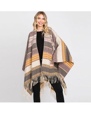 TRUEDAMES Aztec Patterned Fringe Ruana Poncho - Purple