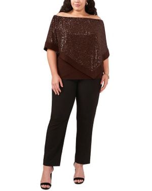 Msk Plus Cape Sequined Blouse - Brown