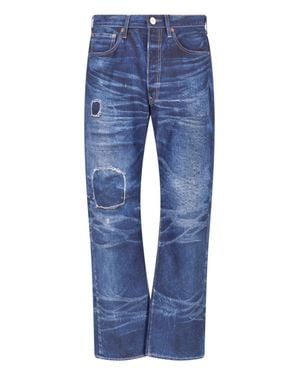 Junya Watanabe Patchwork Distressed Straight Leg Jeans - Blue