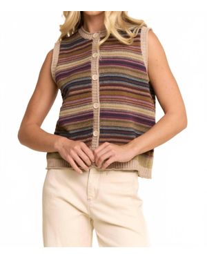 Davi & Dani Button-Down Front Stripes Ribbed Trim Vest - Multicolor