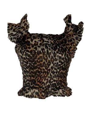 Ganni Leopard-Print Off-Shoulder Top - Black