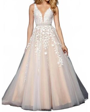 Sherri Hill Sleeveless Laceball Gown - Natural