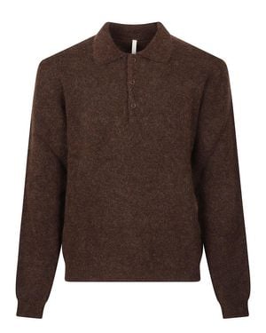 sunflower Polo Neck Wool Sweater With Button Fastening - Brown