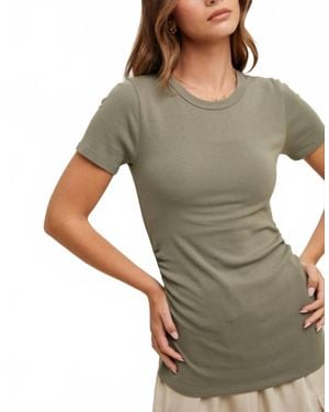 Wishlist Side Ruched Ribbed Knit Top - Gray