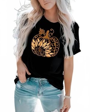Kissed Apparel Sunflower Pumpkin Graphic Tee - Black