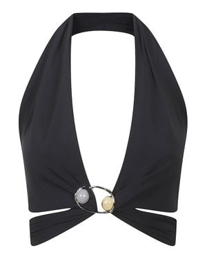 HAMOULET Deep V Neckline Halter Top With Statement Buckle - Black