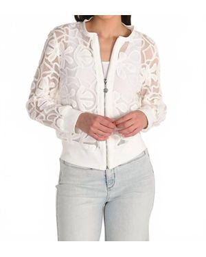 FRANK LYMAN Floral Collared Zipper Jacket - White