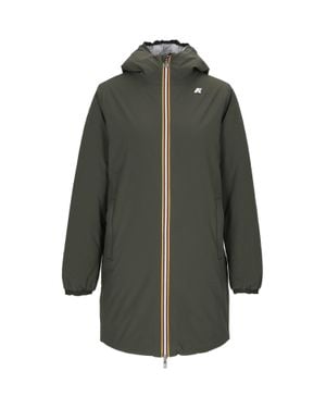 K-Way 3/4 Length Padded Jacket With Hood And Stripe Detail - Gray
