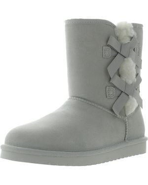Koolaburra Victoria Short Leather Embellished Shearling Boots - Gray