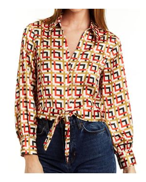 Drew Lottie Printed Tie Front Blouse - Blue