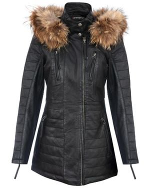 Infinity Leather Slim Fit Hooded Parka Jacket-Northam - Black