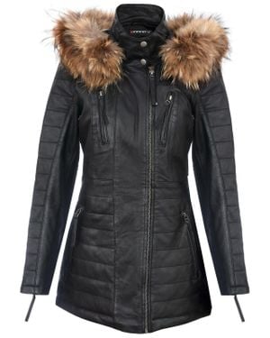 Infinity Leather Slim Fit Hooded Parka Jacket-Northam - Black