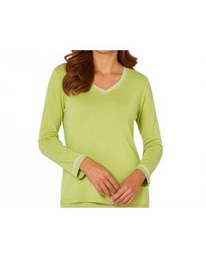 French Kyss Stitched V Neck Top - Green