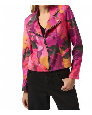 Joseph Ribkoff Abstract Faux Suede Moto Jacket - Red